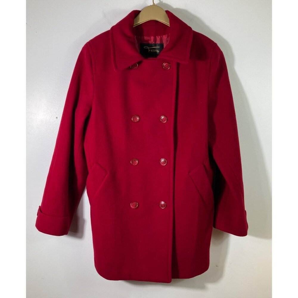 Womens Vintage Fabio Wool Pea Coat Lined Red L‎